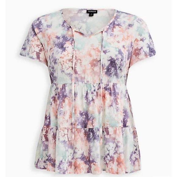 TORRID BABYDOLL RAYON SLUB TIE-FRONT TOP SIZE 1 - Picture 2 of 12